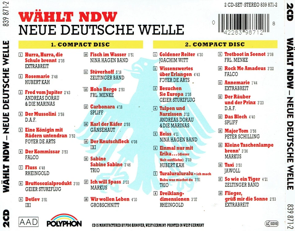 (2CDs) Wählt NDW - Neue Deutsche Welle - Hubert Kah, Peter Schilling, Extrabreit - Bild 2 von 2