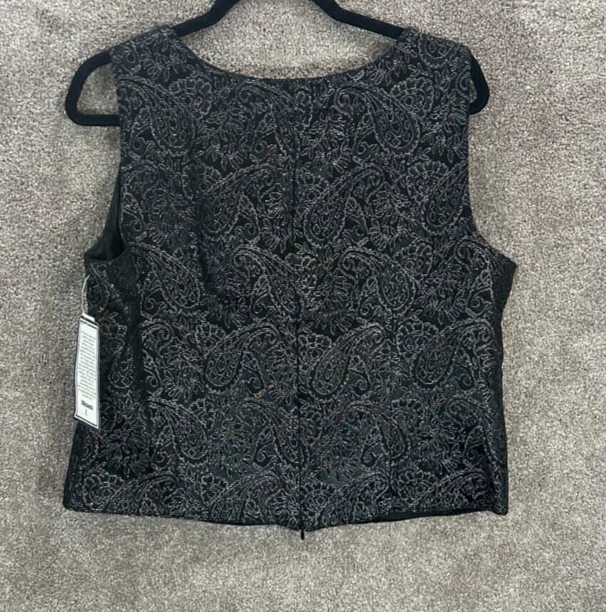 Vintage Another Thyme Vest Womens Large Black Floral Metallic Back Zip Party NWT - Image 3 of 4