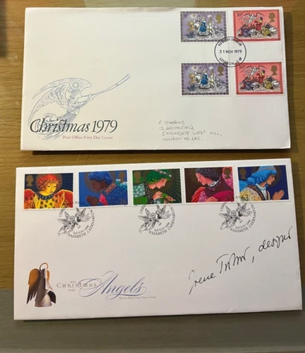 C891 GB Christmas fdcs one with gutter pairs and one Benham fine cover no reserv
