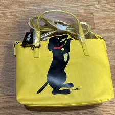 NWT Marc Tetro Dachshund Dog Yellow Crossbody Bag, Top Zip And Hair Clip
