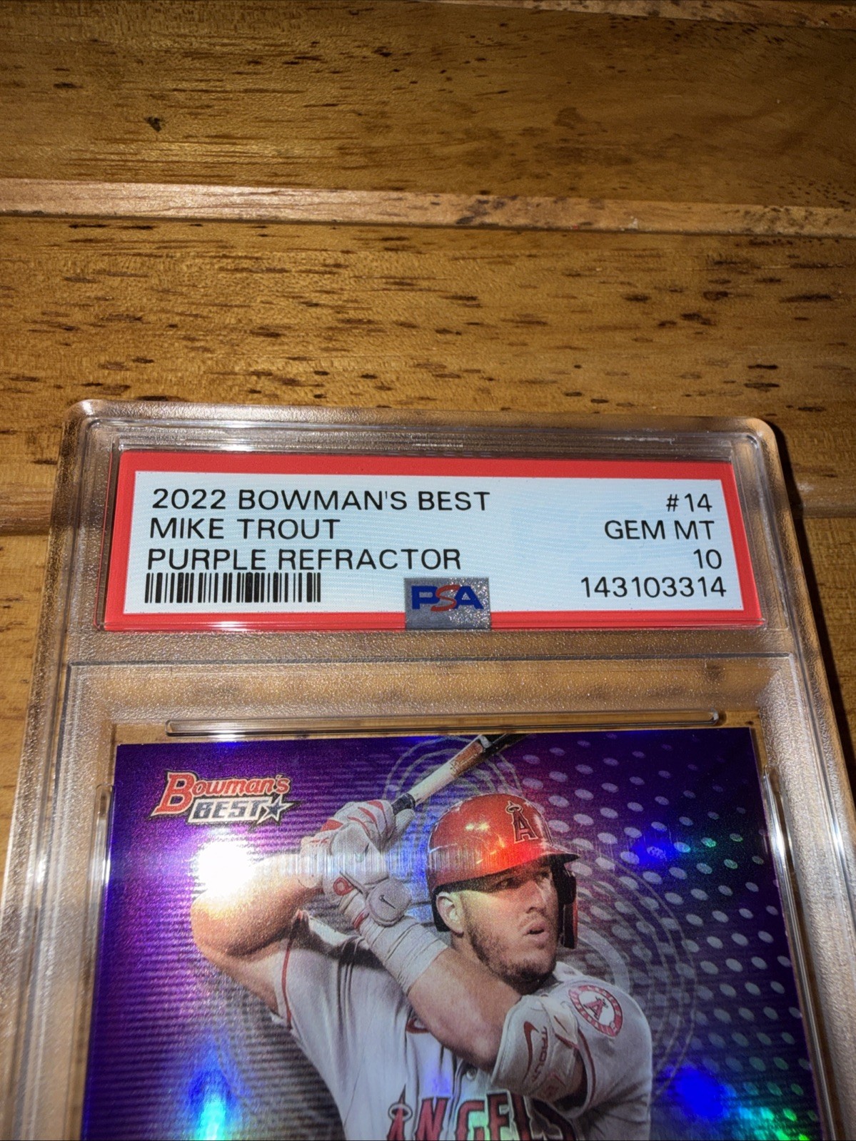 2022 Bowman Best Mike Trout Purple Refractor #14 /250 Los Angeles Angels PSA 10 view 2