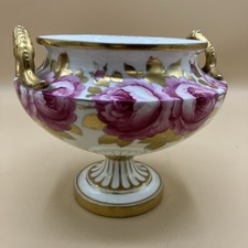 Antike englische Porzellan Sockel Schale Jardiniere A. Winkle Rosen vergoldet sch&ouml;n