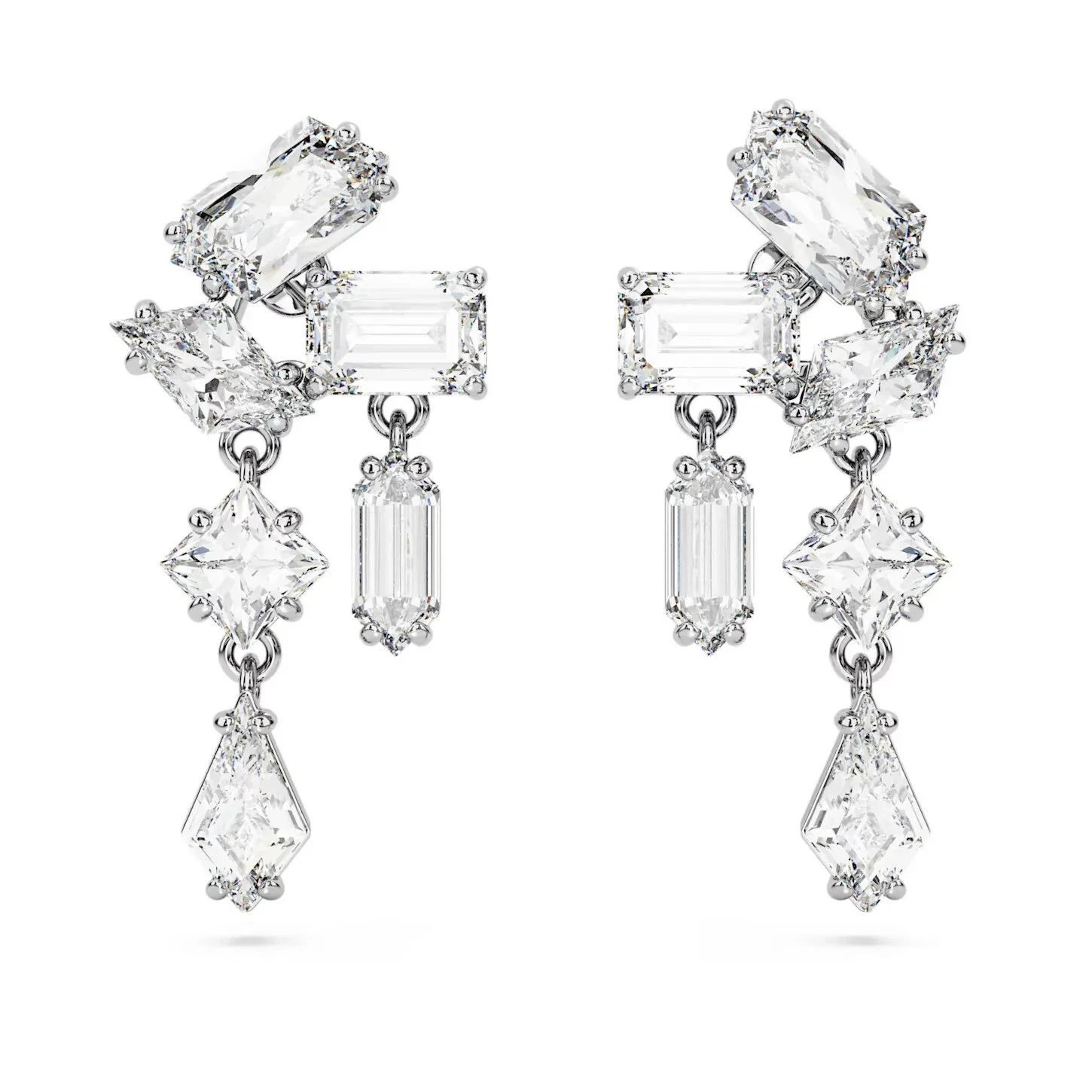 Swarovski Mesmera Drop Earrings - Mixed Cuts, White, Rhodium Plated