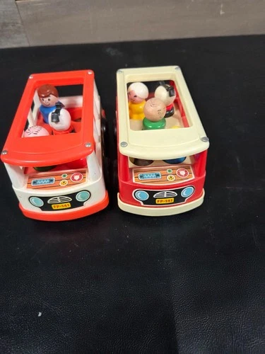 (2) Vintage Fisher Price LITTLE PEOPLE MINI BUS with people