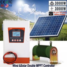 3000W Dual MPPT Hybrid Solar Wind Turbine LCD Charge Controller 48V W/ Load US