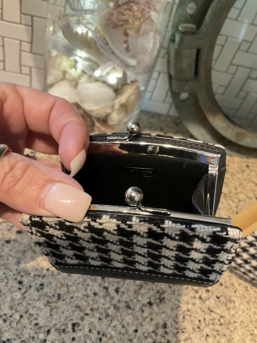 Vintage COACH Houndstooth Wool Leather Kisslock Coin Purse | eBay