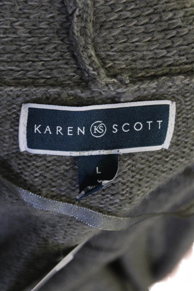 Cárdigan suéter gris tejido frente abierto manga larga Karen Scott para mujer talla grande Foto 4 de 4