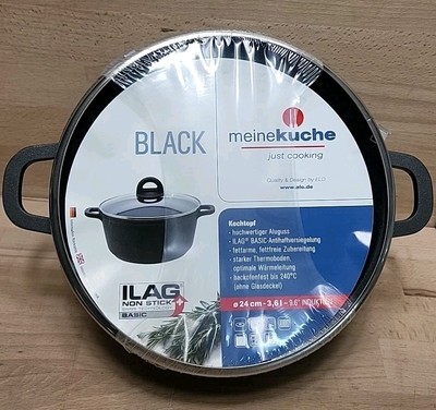 ELO Black Fleischtopf Topf Kochtopf Aluminiumguss mit Glasdeckel Ø 24 cm