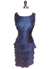 JESSICA HOWARD Size 12 A-Line Dress Navy Blue Shiny Tiered Ruffles Sleeveless