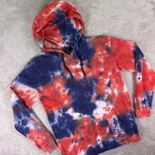Hollywood The Jean People Women's Hoodie S Red Blue Tie Dye Pullover Sweatshirt