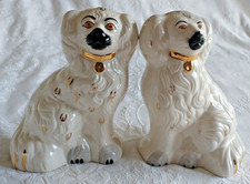 Vintage Beswick Staffordshire Spaniels White Ceramic Fireside Dogs Model 1378-5