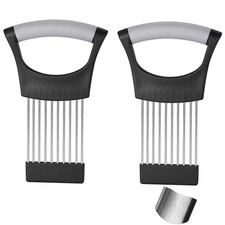 2Pcs Stainless Steel Onion Slicer Holder with Finger Guards, 1, Silver
