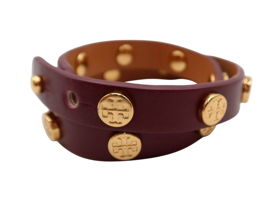 TORY BURCH бордовая кожа золотистый логотип гвоздики двойной надежном браслет красный - Изображение 2 из 4