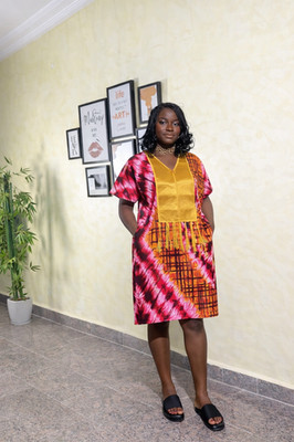   African Print Dress   Red & Gold Ankara Dashiki Style with Tassel Detail