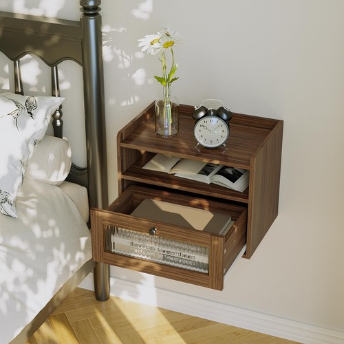 Floating Nightstand Set of 2 with LED Lights, Floating Bedside Table with Dra... - Picture 6 of 8