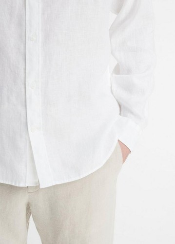 Vince Mens Long Sleeve Linen Button-Up Shirt in Optic White Size Small - Picture 9 of 10