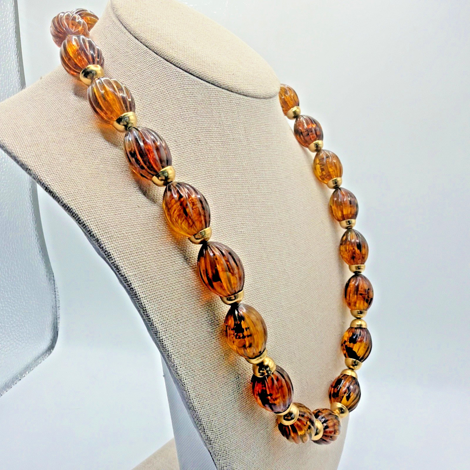 Vintage West Germany Necklace Rootbeer Lucite Gold Tone