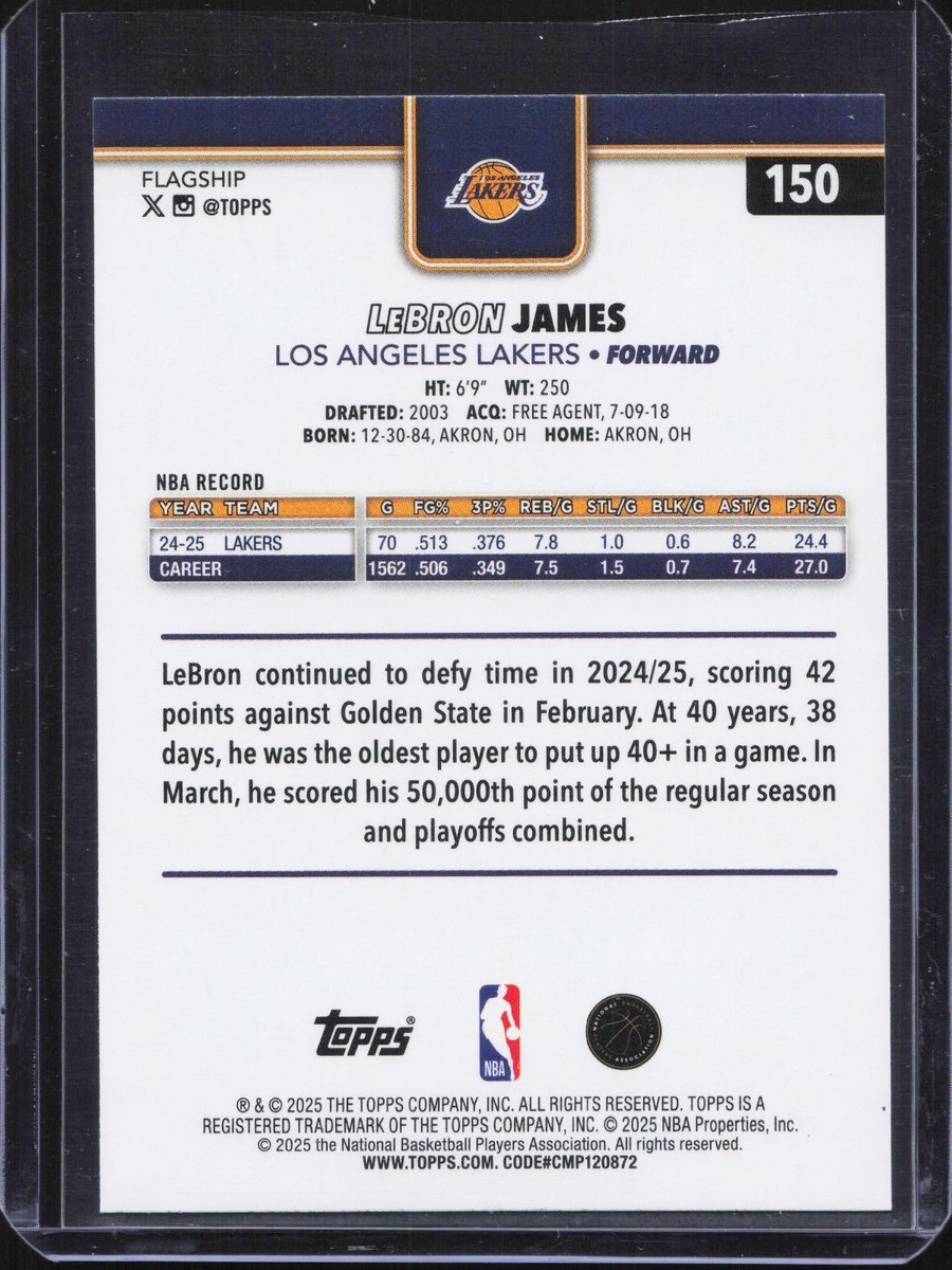 2025-26 Topps Basketball LeBron James #150 Sandglitter Foil Lakers