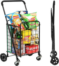 Grocery Shopping Cart with 360  Swivel Wheels Folding Utility Cart with Easily C