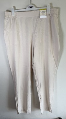Bonmarche Cream Linen Blend Tapered Leg Trousers UK 20 Elastic Waist 27  Leg NWT