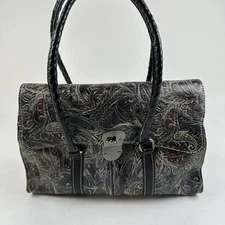 Patricia Nash Vienna Satchel Shoulder Bag Leather Paisley  Pebbled Double Handle