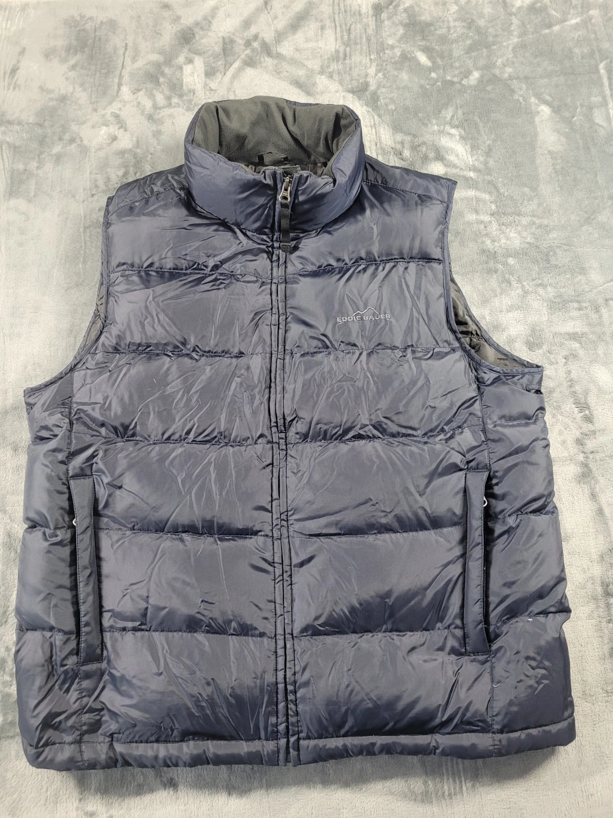 VTG Eddie Bauer Goose Down Puffer Vest Mens L Blue Outdoors Camp Winter Warm