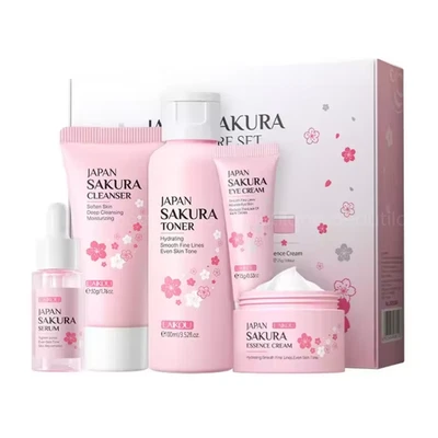 LAIKOU JAPAN SAKURA SKINCARE GIFT SET CLEANSER TONER SERUM EYE FACE CREAM MOISTURISING
