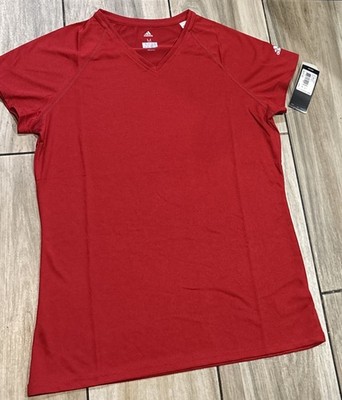 Adidas CLIMATE Short Sleeve V Neck Atletic Tee Shirt Women's Size M Red New Tags