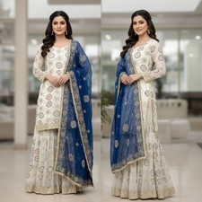 Heavy Designer Faux Georgette Kurta Palazzo With Dupatta For Women