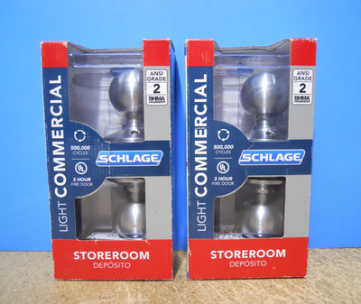 2 pc Schlage Commercial Orbit Storeroom Door Knob Lock Satin Chrome Keyed Alike