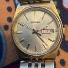 Vintage Seiko Quartz Watch Gold Tone Day Date V743-9029 Japan