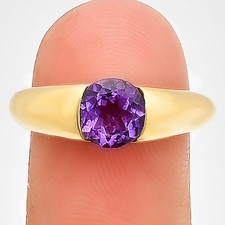 18K Gold Plated Brass Smooth Band Round Gemstone Statement Ring Jewelry TGR1011