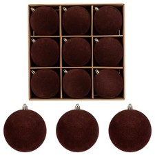 4" Velvet Christmas Ball Ornaments, 9PCS Matte Dark Brown Baubles, Shatterpro...