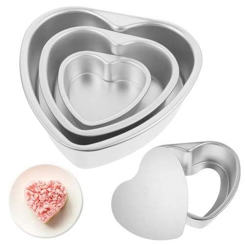 3Pcs Valentine Heart Shaped Cake Pans with Removable Bottom,4/6/8/ Inch Alumi...