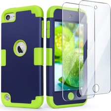 IDweel for iPod Touch Case with 2 Screen Protectors, 3 in 1 Navy Blue Green