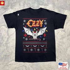 Ozzy Osbourne Bat Holiday Xmas Black Unisex T-shirt Size S-5XL