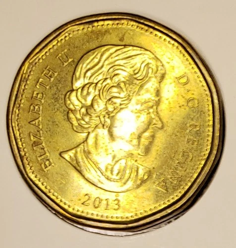 2013 Canada Loonie $1 – EF Rim Shift, Strike Softness, Brass-Plated Nickel