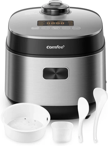 8C Cooked/4U Rice Cooker, 9-in-1, Steam, Fuzzy Logic, Grey