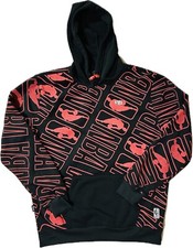 NBA Brand Hoodie All Over Wrap Design Black/Red Basketball Mens Lg Logo AOP