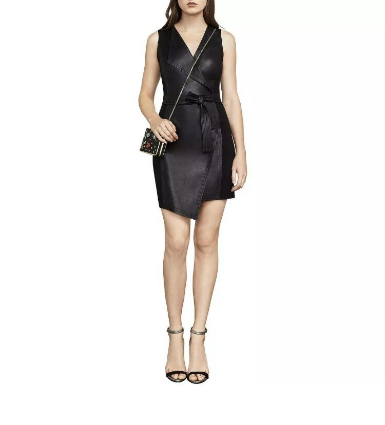 bcbg layla asymmetrical pleather dress