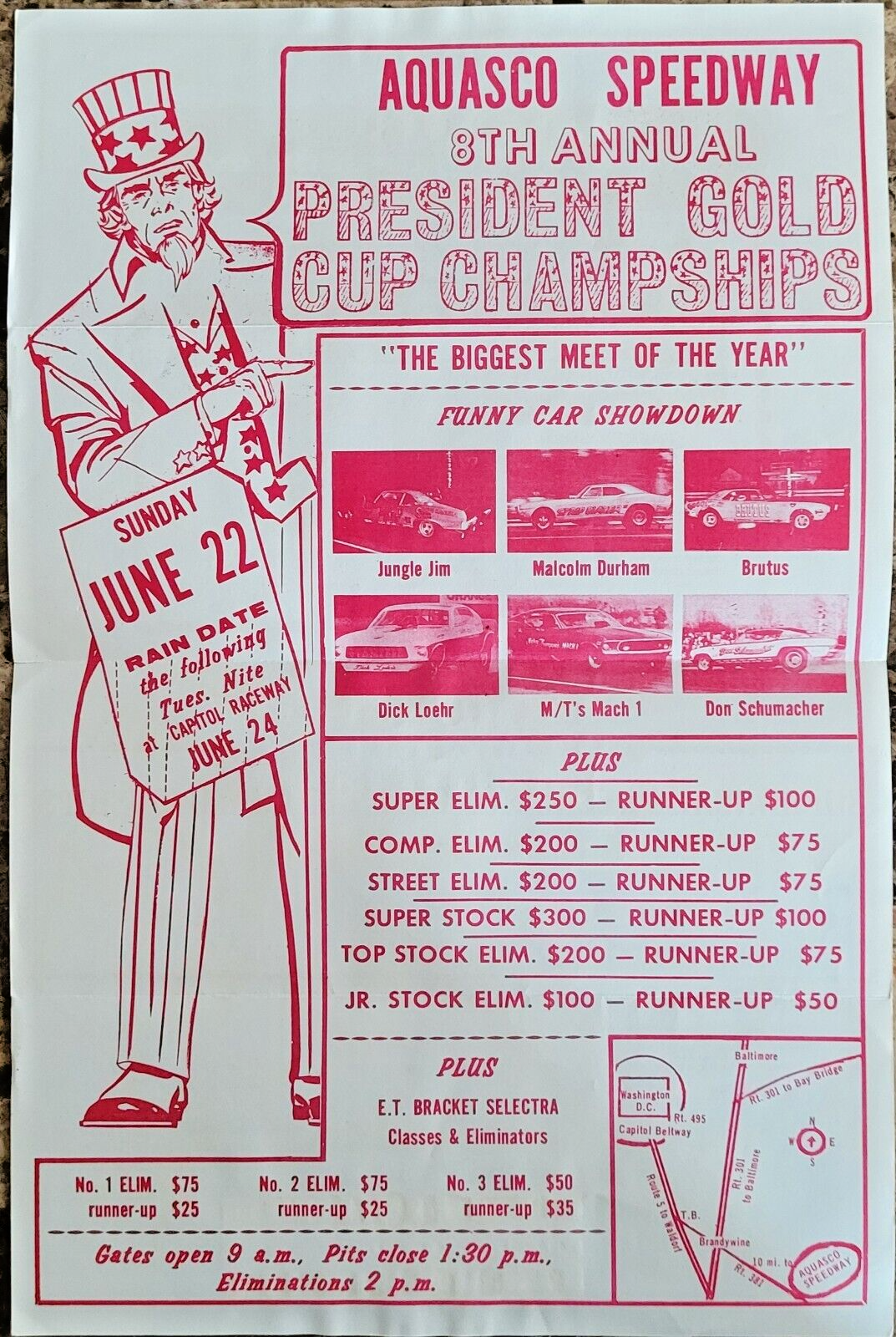 AQUASCO SPEEDWAY 8th ANNUAL PRESIDENT GOLD CUP CHAMPIONSHIPS FLYER POSTER