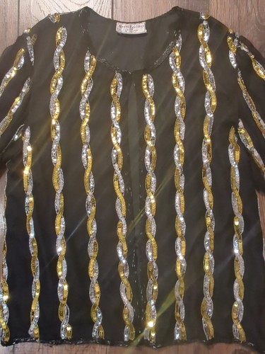 Vintage Royal Feelings Sequin Silk Lined Embellished Beaded Womens Jacket Sz XL - Picture 5 of 19