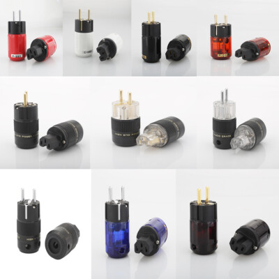 Pair Audio Gold Plated EU Schuko Plug IEC 320 C13 Connector for HiFi Power Cable