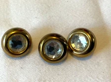 THREE GOLD/FAUX CRYSTAL  SHANK BUTTONS 1/2”