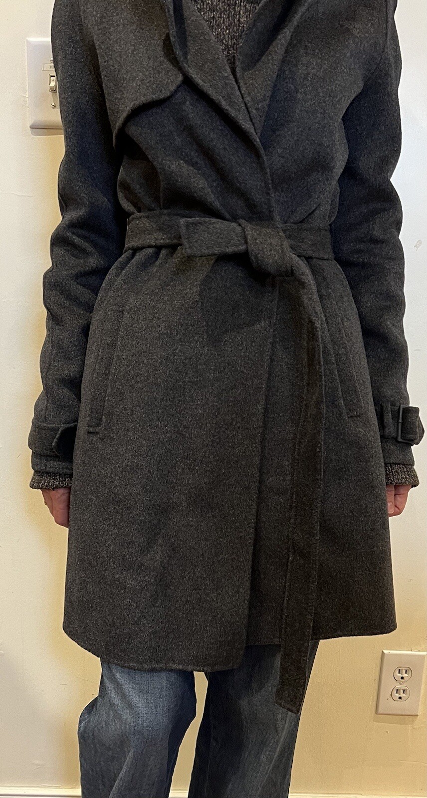 Elie TAHARI Women Gray Felt Wool Coat Jacket Sz S Small