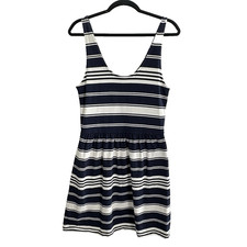 J CREW Women Sleeveless Summer Mini Dress Sz M White Blue Stripe Nautical 46-30