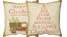 Merry Christmas Memories Red Truck 12 x 12 Double-Sided Holiday Throw Pillow NEW