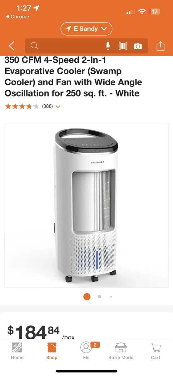 Frigidaire 350 CFM 4 Speed 2 In 1 Evaporative Cooler Swamp Cooler and Fan