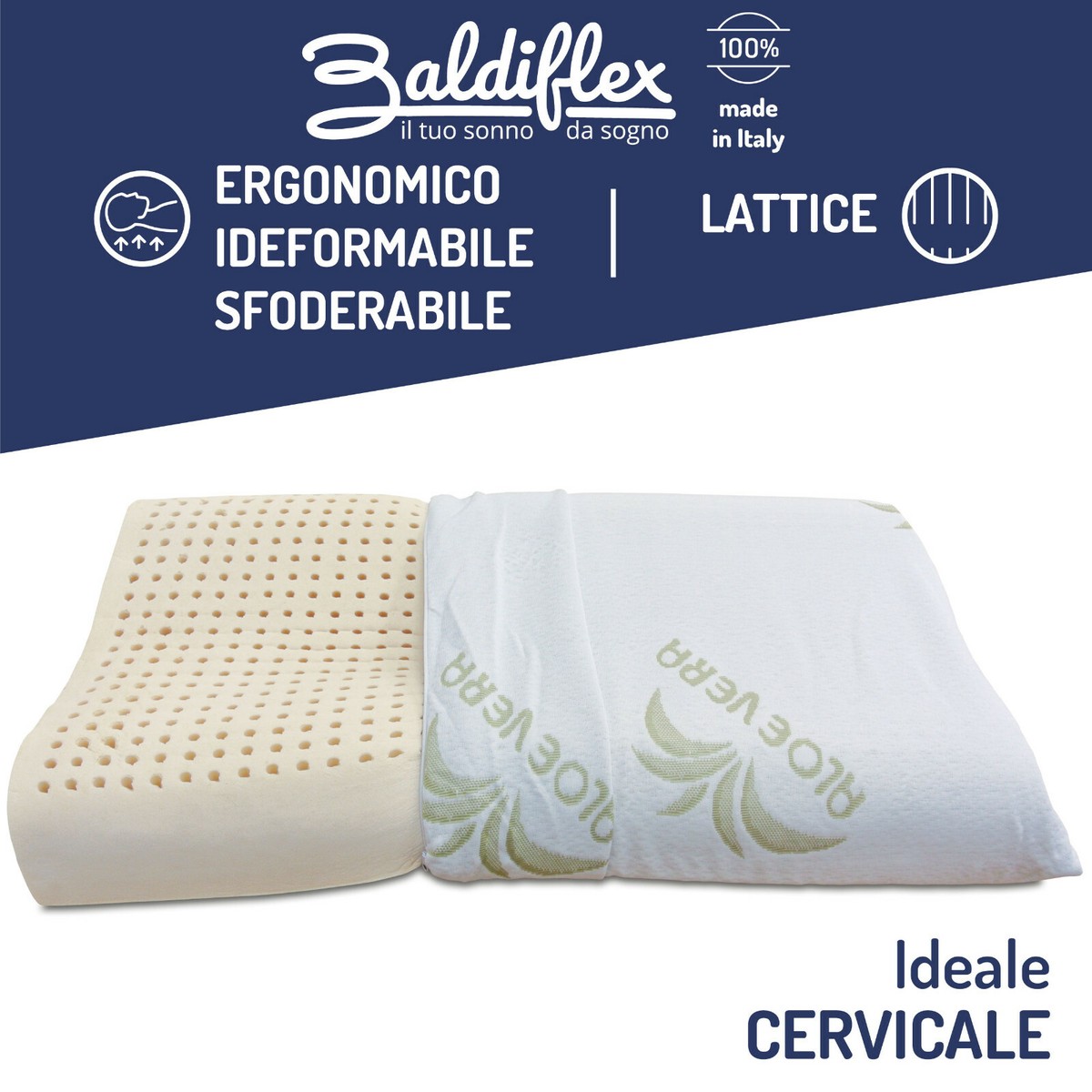Baldiflex Coppia Di Cuscini Orthocervicale In Lattice, Aloe Vera - Foto 2