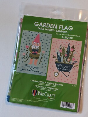 WinCraft Happy Gardening Gnom Karren Wimpel Doppelseitig 12,5'' x 18'' NEU